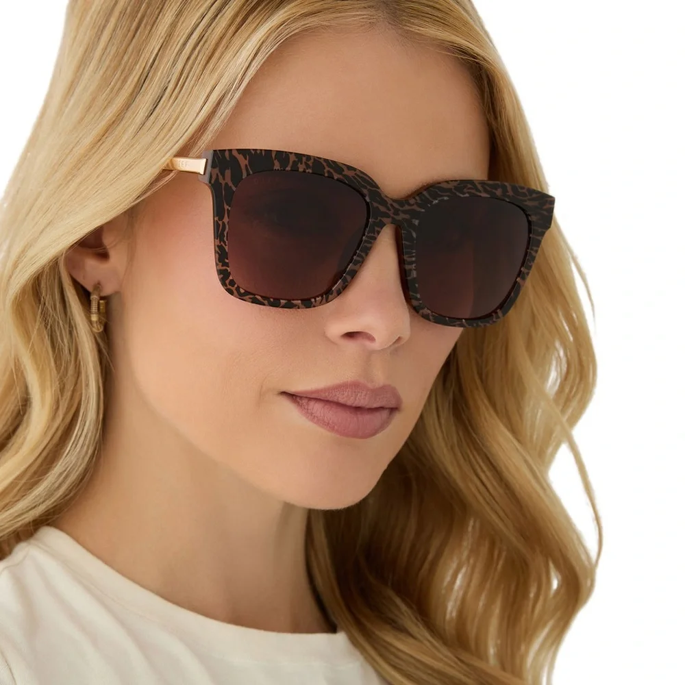 DIFF Bella Sunglasses Animal Print Gold Frame Brown Gradient Lens Square NWT